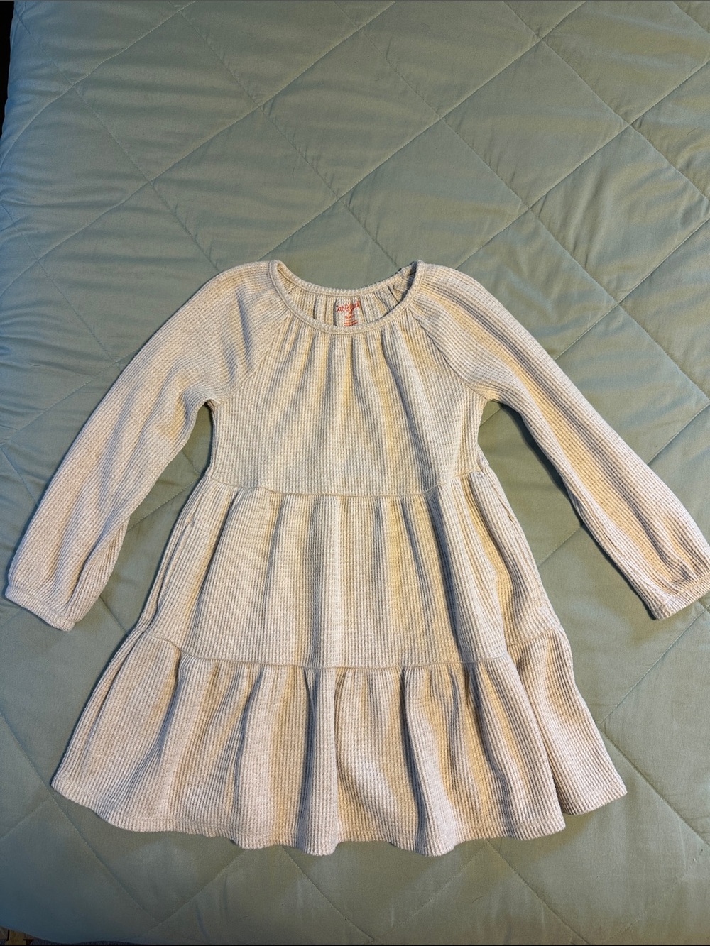 Cat & Jack Cream Long-Sleeve Tiered Knit Dress